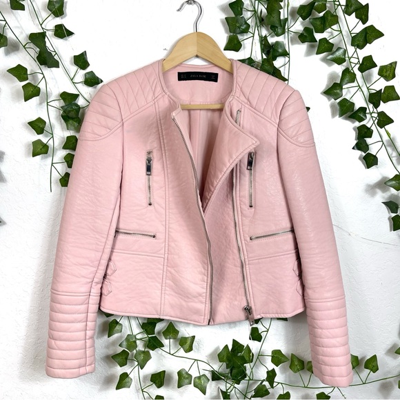 Zara Jackets & Blazers - Zara Pastel Pink Vegan Leather Biker Moto Jacket